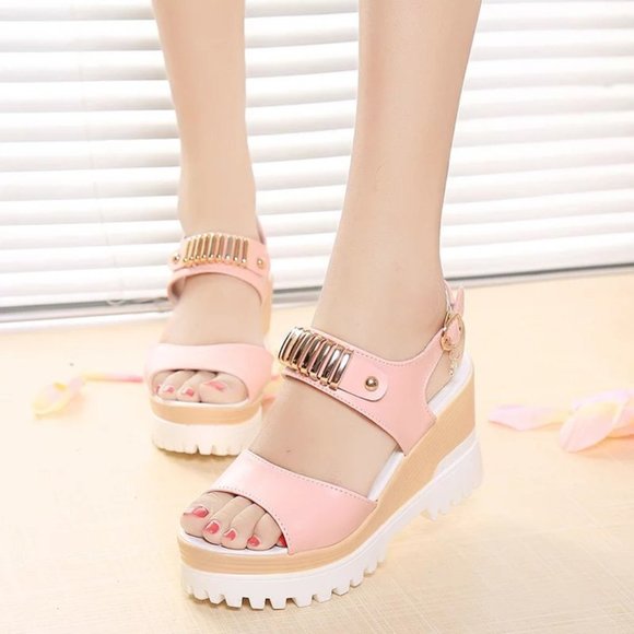 Light Pink heels heeled sandals platform - Picture 1 of 7